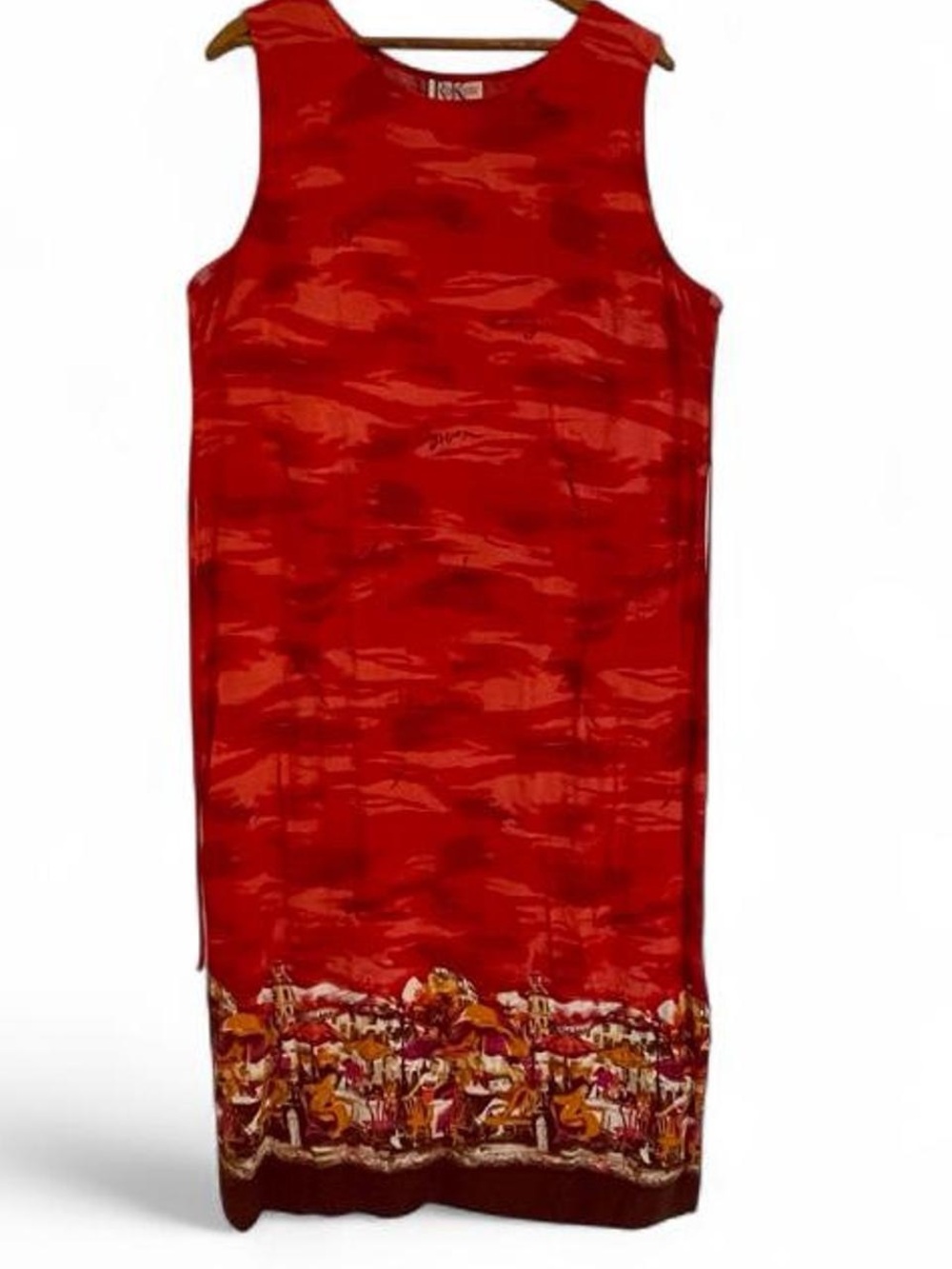 R & K Collection Vintage y2k 16 100% Rayon Orange Red Shift Dress Resortwear